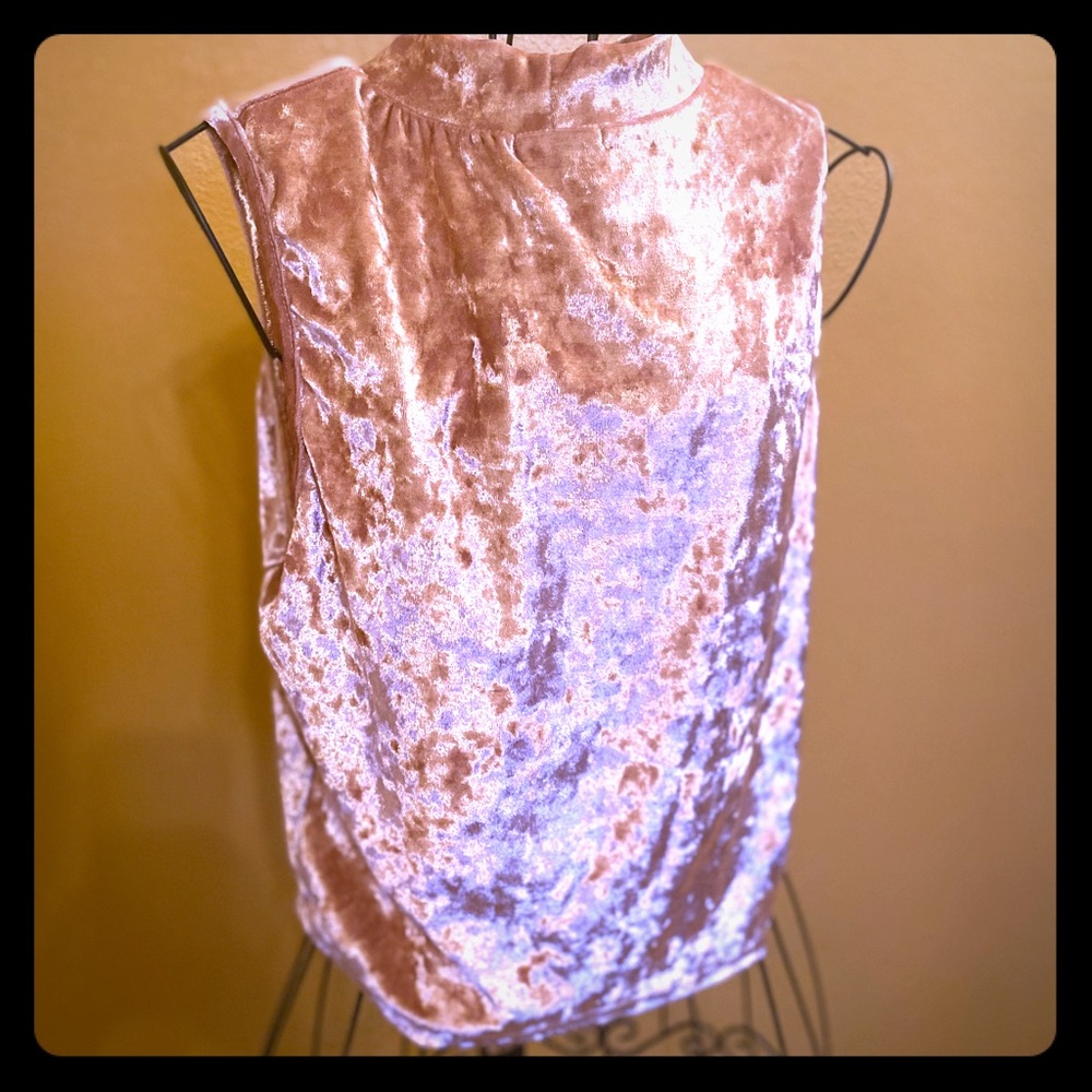 Pink Crushed Velvet High Neck Crop Top